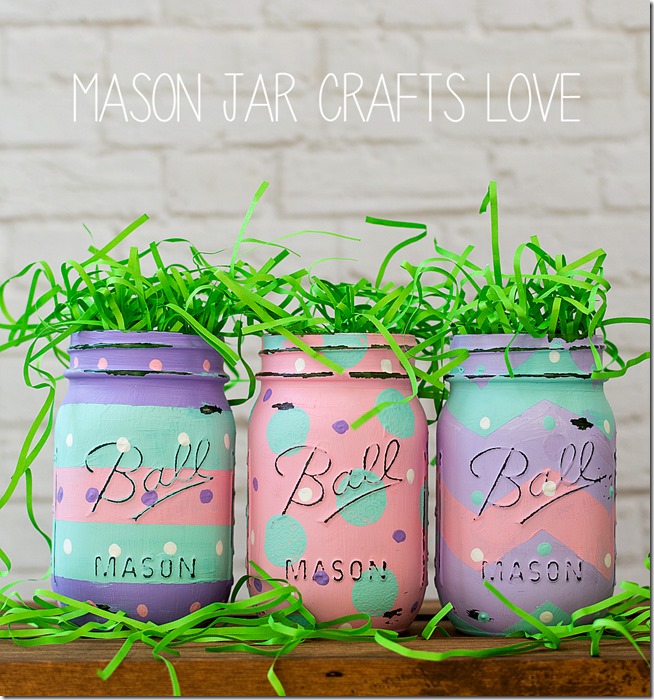Easter basket pastel painted mason jars egg print