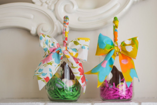 Easter basket mason jars fabric handle