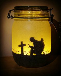 Memorial Day remembrance mason jar soldier kneeling at cross