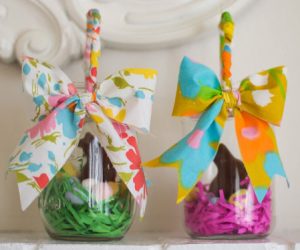 Mason jar Easter basket fabric handle