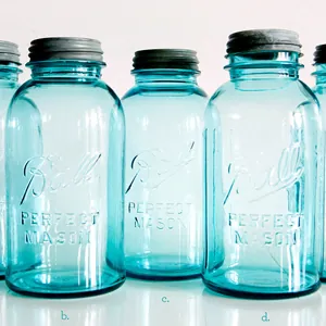 Vintage aqua blue Ball Perfect Mason jars with zinc lids