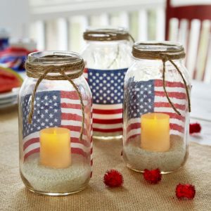Memorial Day candle flag or photo votive mason jar