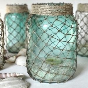 Mason jar fishnet summer home decor