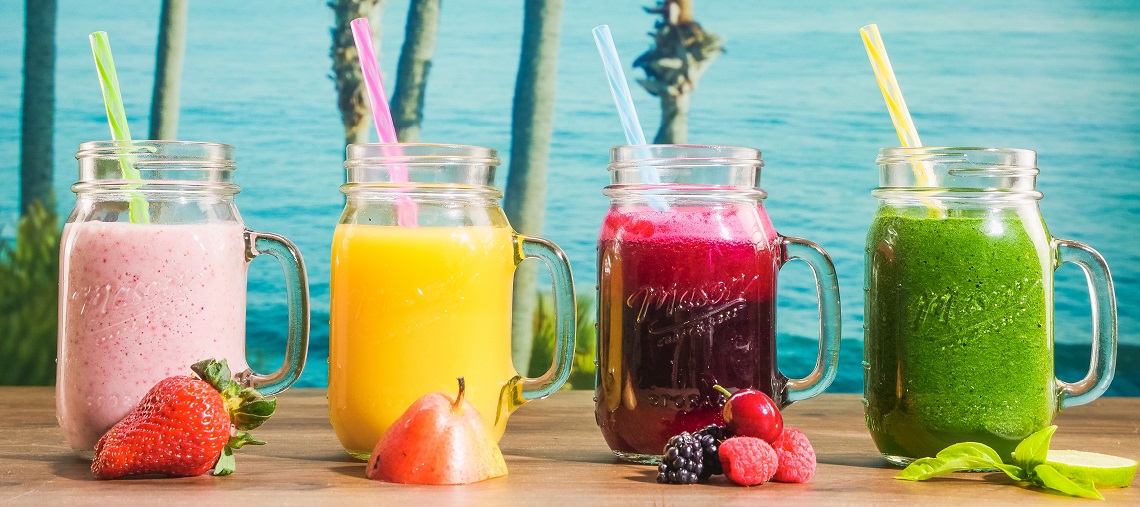 Tropical drinks in mason jars